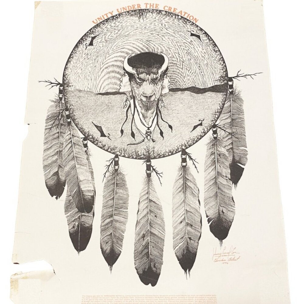 Unity Under the Creation Vintage Cherokee Poster 1976 by Johnny Creed Coe